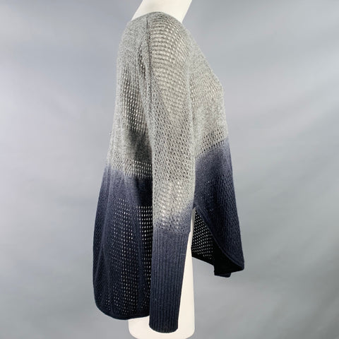 KOKUN Size XS Grey Navy Cashmere Ombre Open Knit Pullover