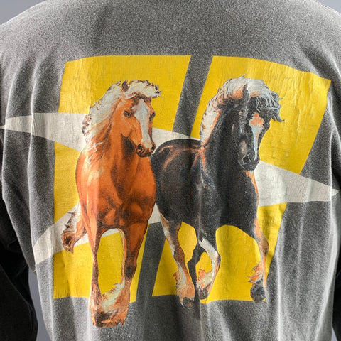 PLEASURES Size M Grey Yellow Graphic Cotton Long Sleeve Shirt