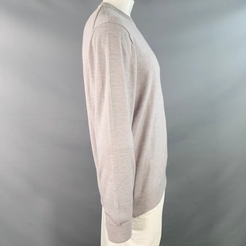 PRINGLE Taille L Gris Laine Mérinos Col Rond Finitions Nervurées Pull