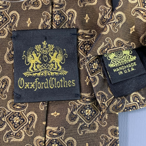 OXXFORD CLOTHES Brown Tan Jacquard Silk Tie