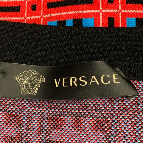 VERSACE Size S Red Blue Black Viscose Blend Geometric Pencil Knee Length Skirt