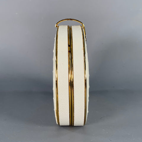 Pochette ronde VINTAGE en cuir d'autruche blanc et or