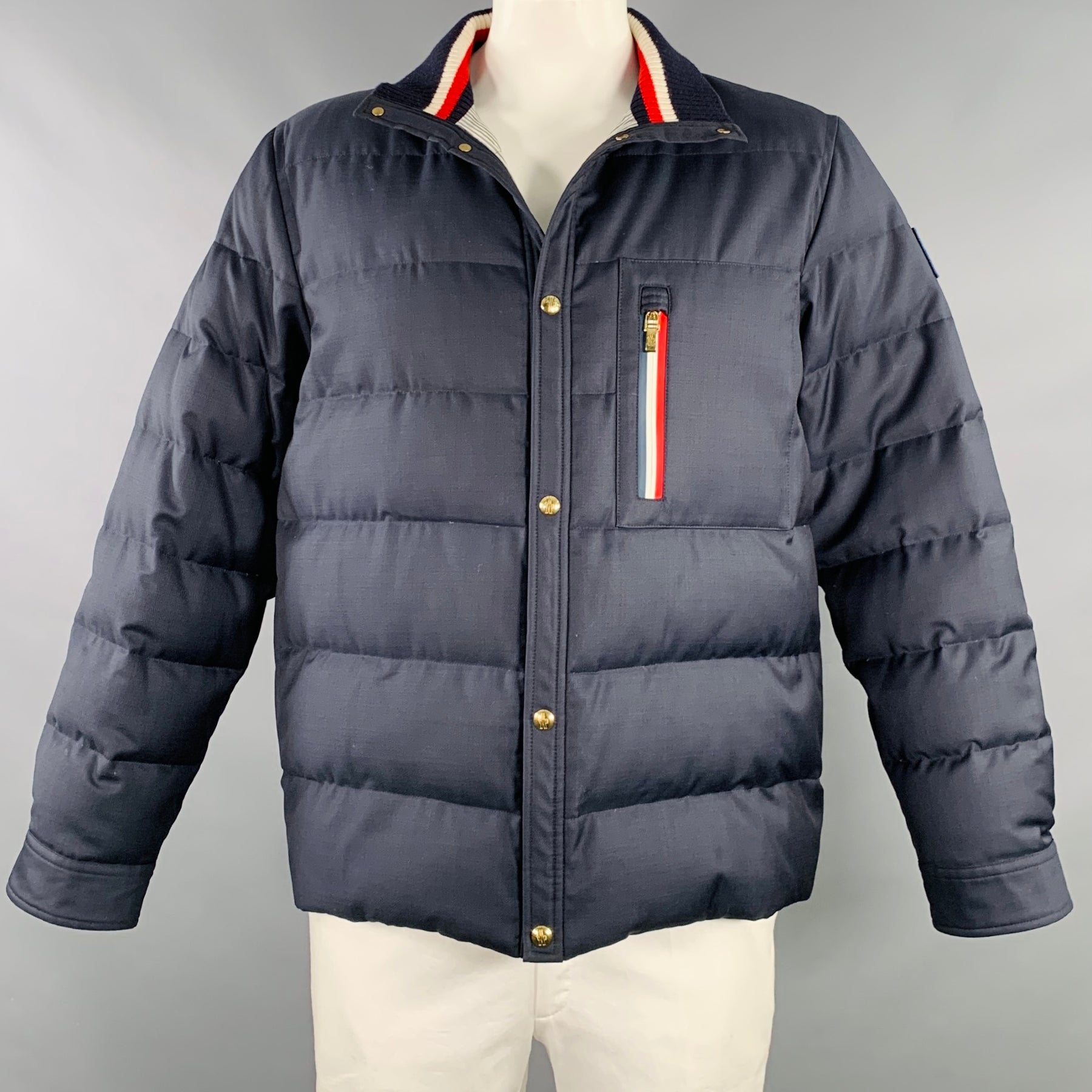 MONCLER Size XXL Navy Quilted Wool Snaps Jacket – Sui Generis