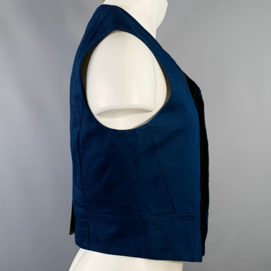 HAIDER ACKERMANN Size 38 Navy Black Cotton Linen Cropped Vest