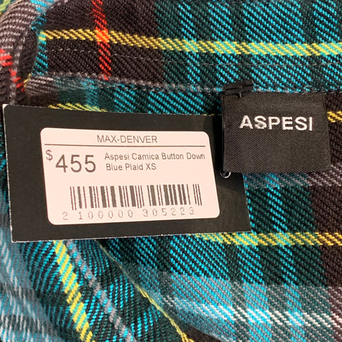 ASPESI Size XS Aqua Multi Color Plaid Cotton Oversized Longline Long Sleeve Shirt