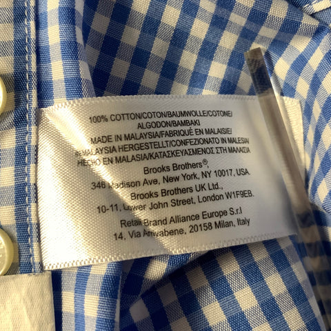 BROOKS BROTHERS Size XS Blue White Gingham Cotton Button Down Long Sleeve Shirt