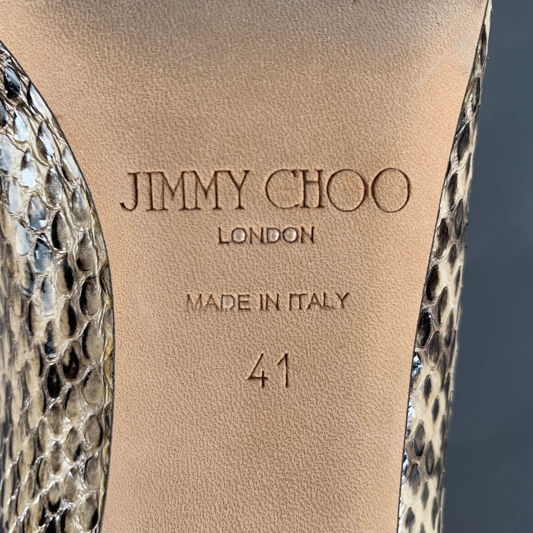 JIMMY CHOO Size 11 Grey Cream Python Skin Kitten Heel Pumps