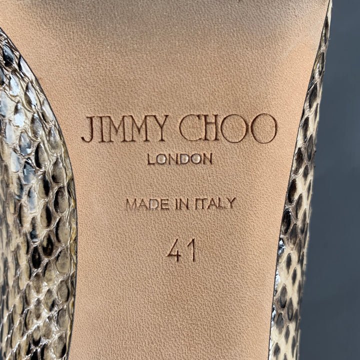 JIMMY CHOO Size 11 Grey Cream Python Skin Kitten Heel Pumps