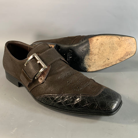 PRADA Size 8 Brown 2P 1403 Leather Monk Strap Loafers