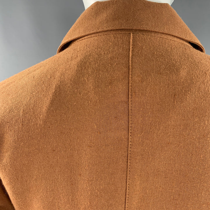 CLAUDE MONTANA Size 4 Brown Linen Blend Pleated Flat Front Pants Suit