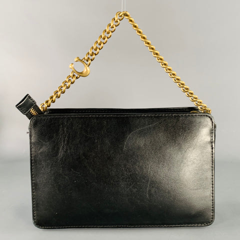 COACH Vintage Black Gold Leather Monogram Chain Link Cross Body Handbag