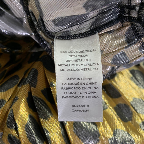 MARC JACOBS Size 2 Gold Black Silk Metallic Animal Print Pleated Dress
