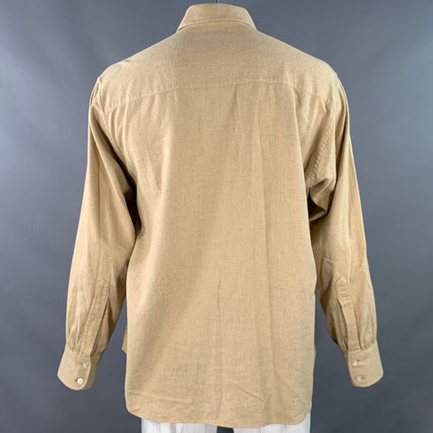 TURNBULL & ASSER Size XL Beige Herringbone Cotton 2 Pockets Long Sleeve Shirt