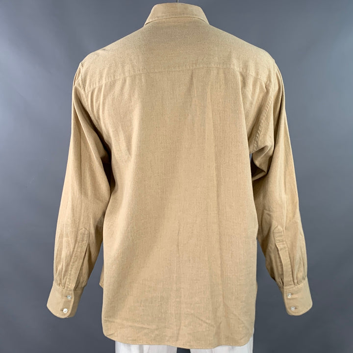 TURNBULL & ASSER Size XL Beige Herringbone Cotton 2 Pockets Long Sleeve Shirt
