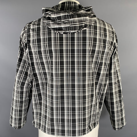 MICHAEL KORS Chest Size XL White Black Plaid Polyester Hooded Jacket