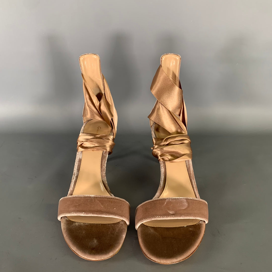 GIANVITO ROSSI Size 9.5 Tan Champagne Velvet Stiletto Sandals