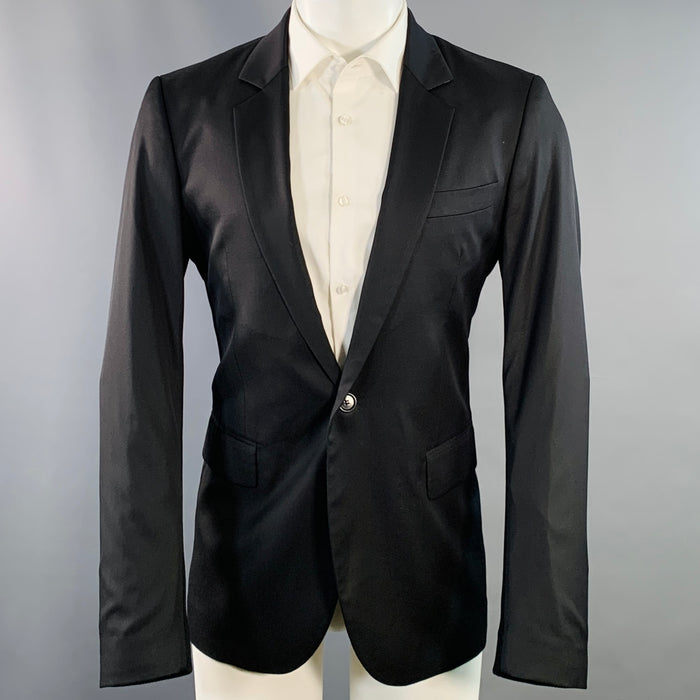 MOSCHINO COUTURE Size 40 Black Wool Blend Single Button Notch Lapel Sport Coat