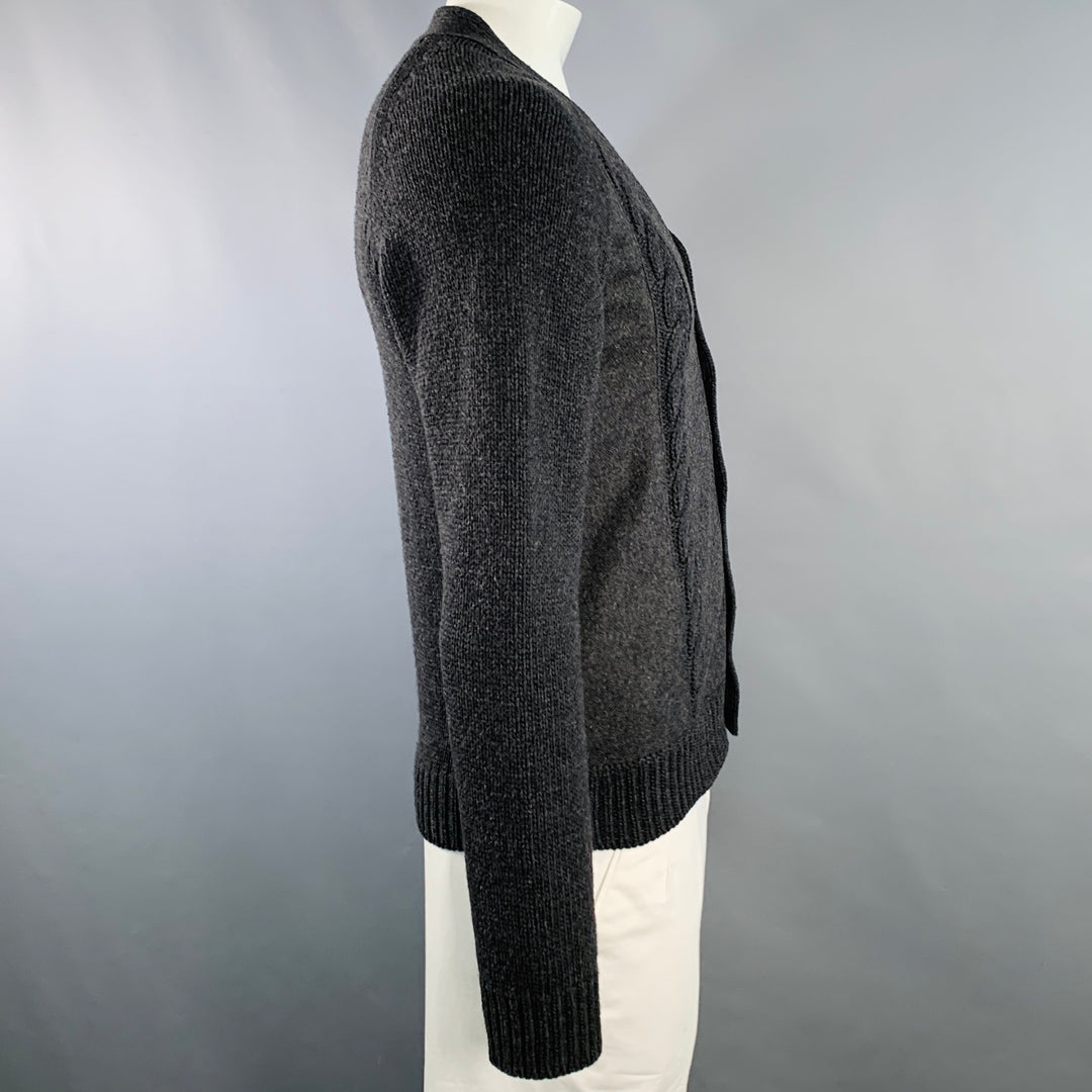 VALENTINO Size XL Charcoal Grey Cable Knit Virgin Wool Cashmere Cardigan