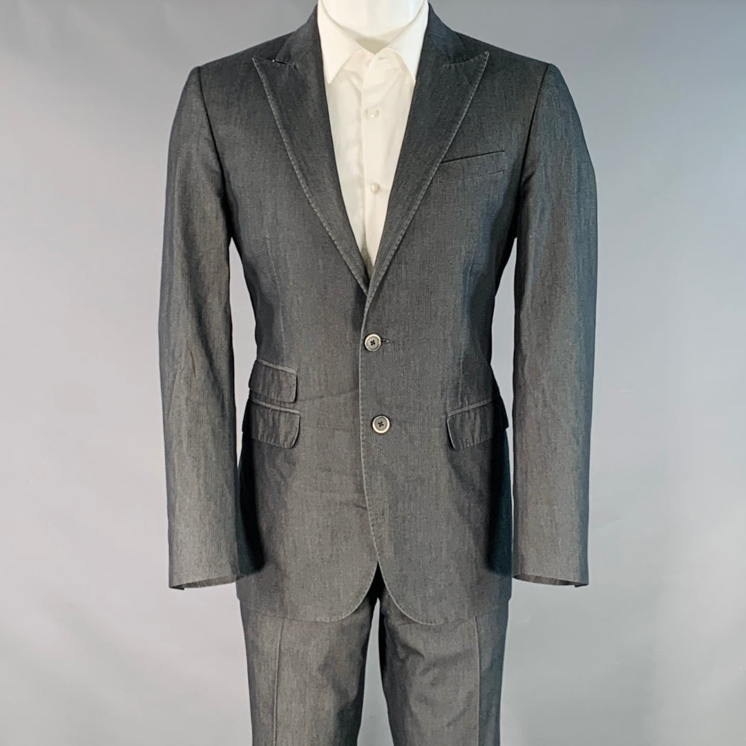 CORNELIANI Size 38 Grey Charcoal Herringbone Cotton Silk Peak Lapel Suit