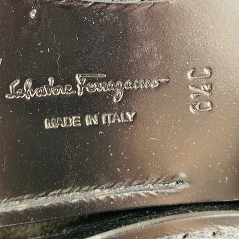 SALVATORE FERRAGAMO Size 6.5 Black Silver Gold Suede Loafer Flats