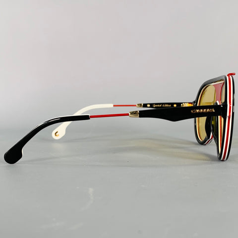 CARRERA FLAG Guuho Black White Red Color Block Acetate Sunglasses