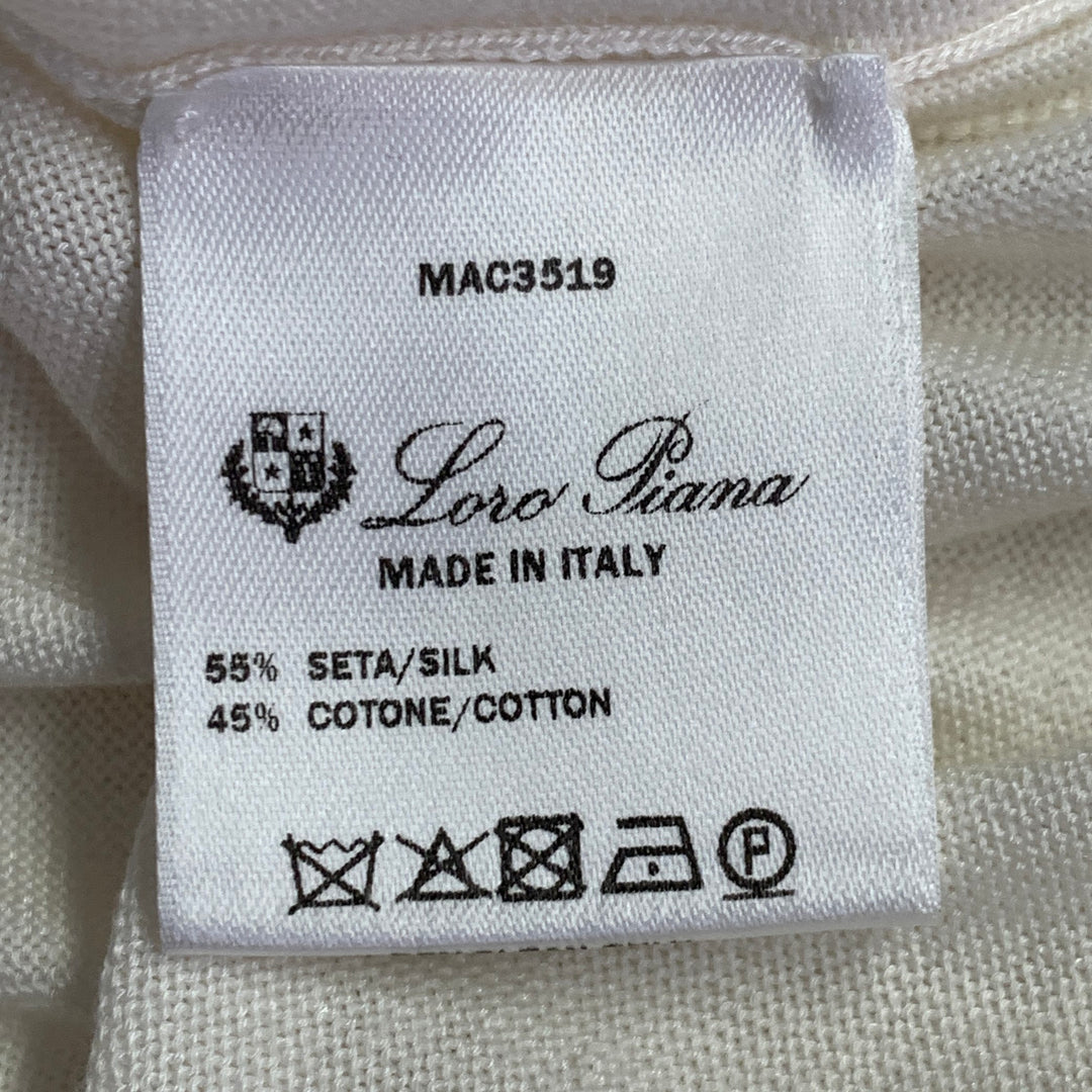LORO PIANA Size 12 Cream Silk Cotton Jersey Crew Neck Pullover