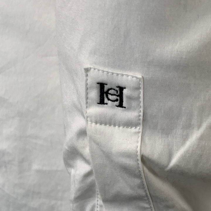 CAROLINA HERRERA Size 14 White Cotton Blend 3/4 Sleeves Spread Collar Shirt