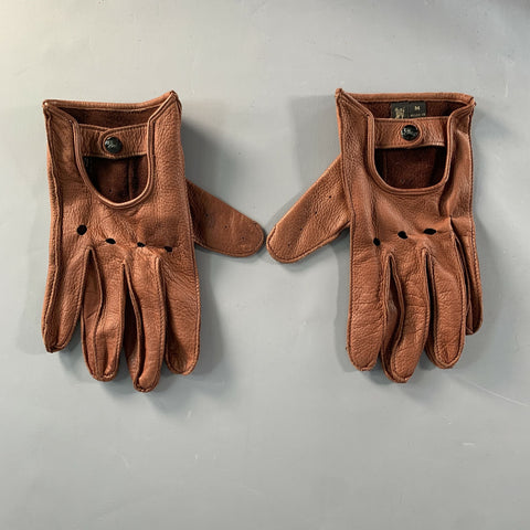 BURBERRY Size M Brown Perforated Deerskin Leather Gloves