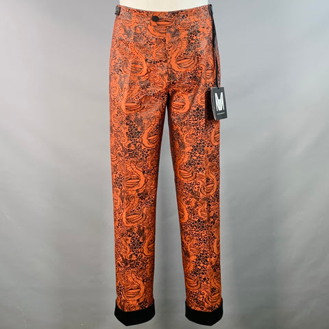MARCELL VON BERLIN Size 38 Viper Orange Black Jacquard Shawl Lapel Cuffed Suit