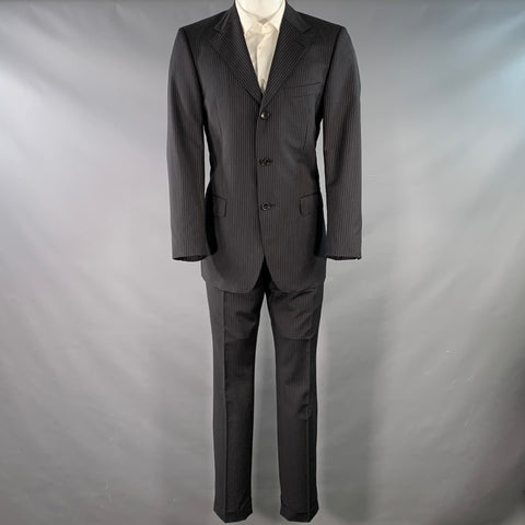 GUCCI Size 40 Black Grey Pinstripe Wool Mohair Single Breasted Suit