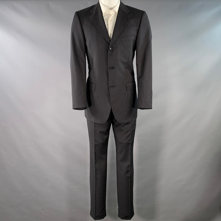 GUCCI Size 40 Black Grey Pinstripe Wool Mohair Single Breasted Suit