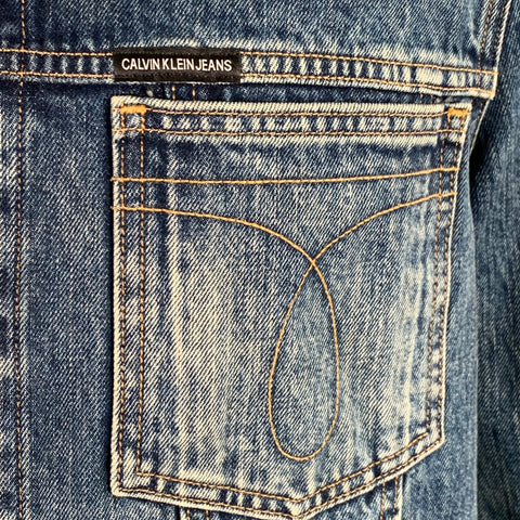 CALVIN KLEIN JEANS Size M Blue Distressed Cotton Jacket