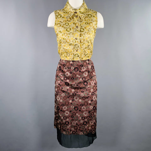 MARC JACOBS Size 4 Yellow Brown Rayon Silk Embroidered Sleeveless Dress