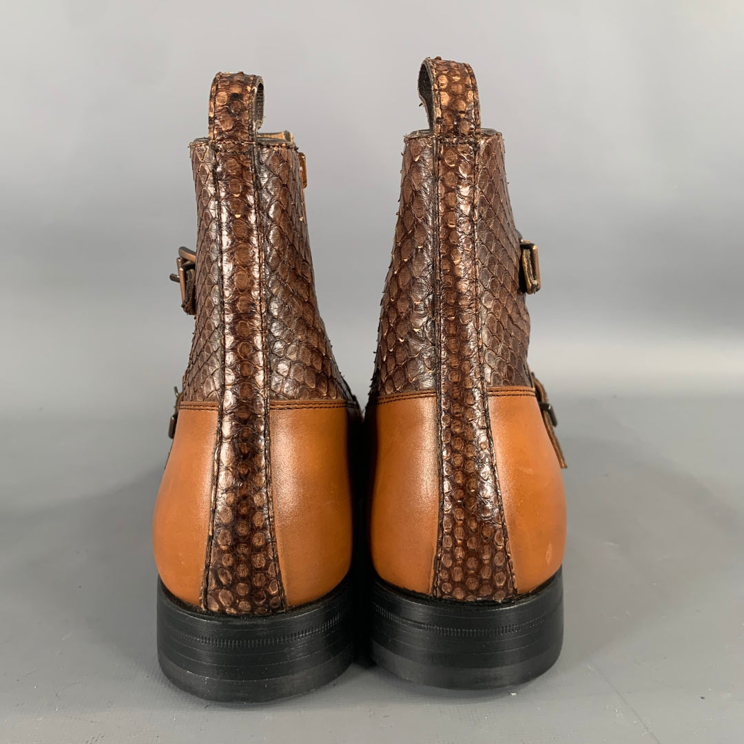 KLEIN EPSTEIN & PARKER Size 7 Brown Mixed Patterns Mixed Fabrics Ankle Boots