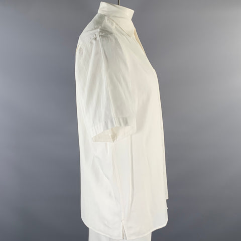 ERMENEGILDO ZEGNA Size L White Stripe Cotton Pointed Collar Short Sleeve Shirt