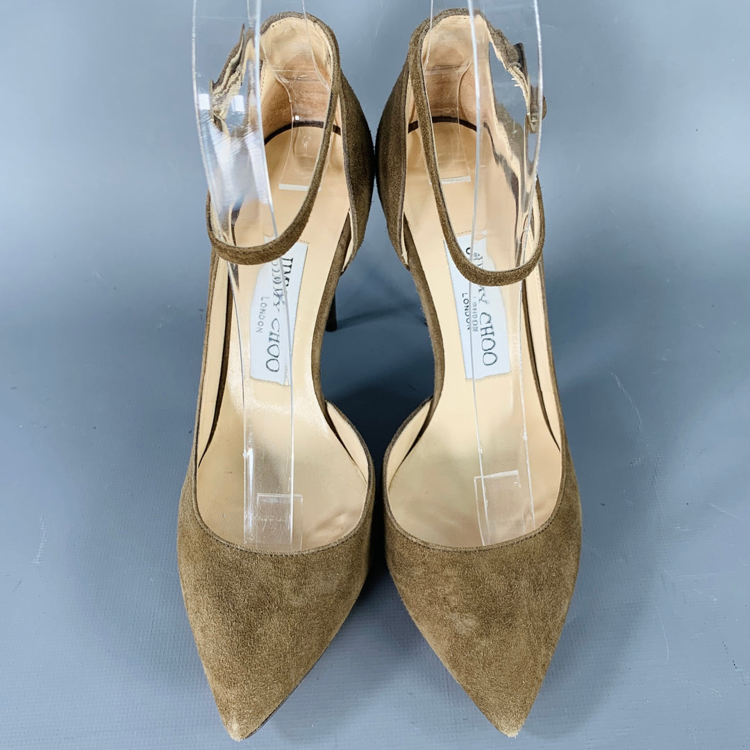 JIMMY CHOO Size 4.5 Brown Taupe Suede Ankle Strap D'Orsay Pumps