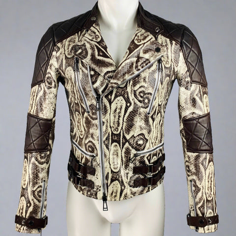 BELSTAFF Size S Brown White Snakeskin Leather Biker Jacket