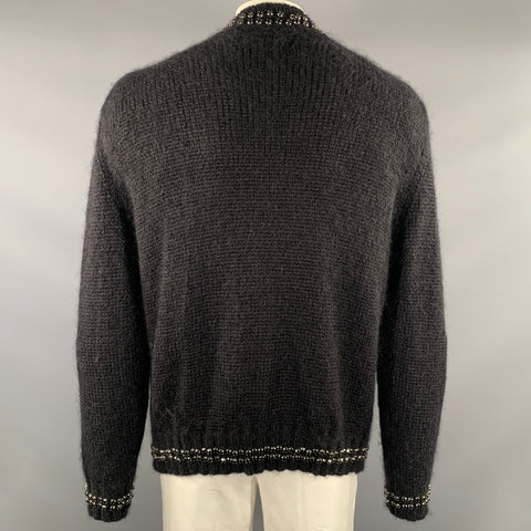 AMIRI Size L Black Silver Embellishment Mohair Blend Button Up Cardigan