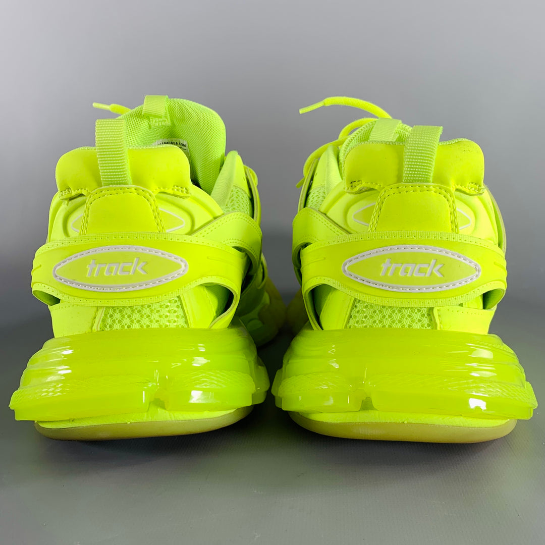 BALENCIAGA Size 11 Track 3 Green Neon Leather Nylon Lace-Up Sneakers