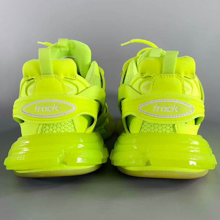 BALENCIAGA Size 11 Track 3 Green Neon Leather Nylon Lace-Up Sneakers