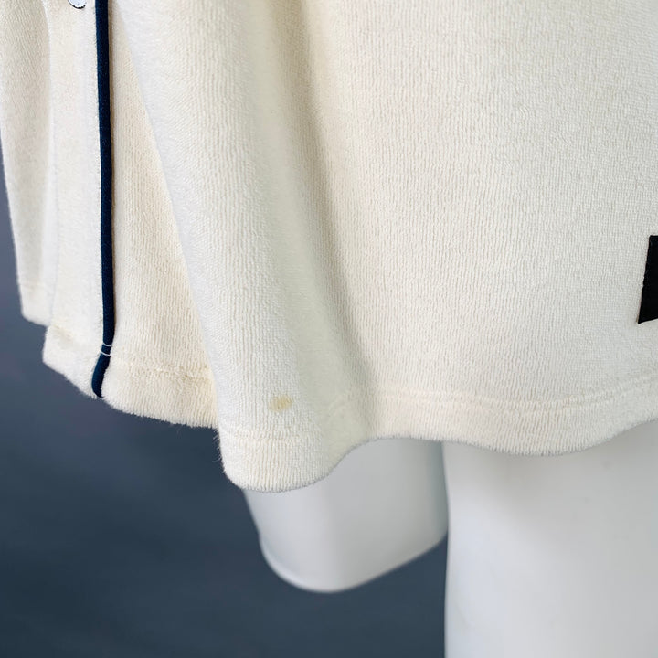 RAG & BONE Size M Beige Navy Contrast Stitch Cotton Blend Terry Short Sleeve Shirt