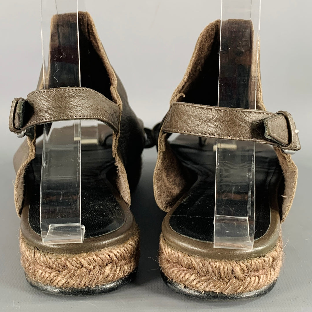 BALENCIAGA Size 8 Brown Leather Toe Ring Espadrille Sandals