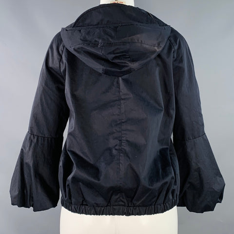 MARNI Size 2 Black Cotton Bishop Sleeve Zip Up Hooded Jacket