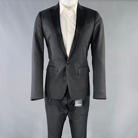 DSQUARED2 Size 38 Black Wool Silk Peak Lapel Suit