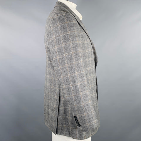 BARONI Size 42 Grey Plaid Wool Notch Lapel Sport Coat