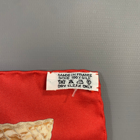 HERMES Red Gold Print Silk Scarves