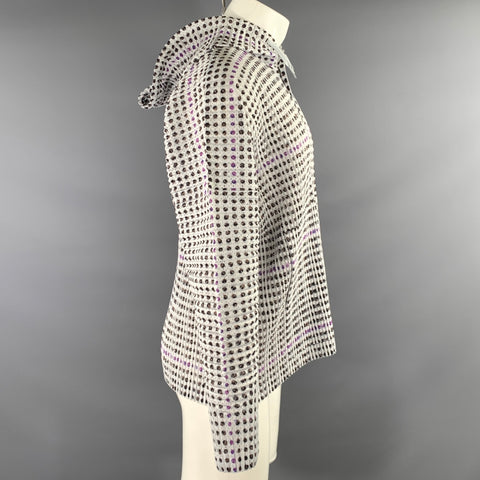ISSEY MIYAKE Size M White Brown & Purple Pleated Polyester Hooded Pullover