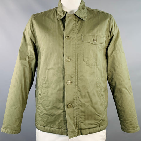 TAYLOR STITCH Size L Olive Green Cotton Zip Buttons Military Jacket