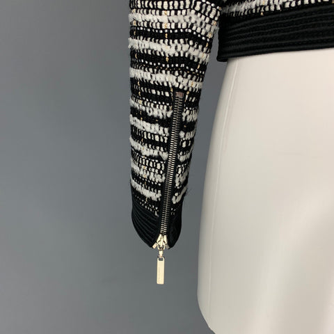 ROBERTO CAVALLI Size 6 Black & White Stripe Boucle Wool Blend Jacket