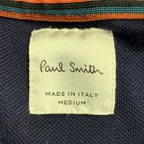 PAUL SMITH Size M Navy Multi Color Striped Trim Cotton Buttoned Polo